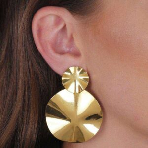 Brinco Dourado Orgânico Dois Círculos Amassados