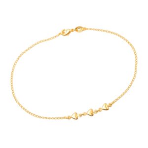 Tornozeleira Dourada 3 Corações Lisa